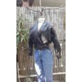 Vintage 1980s Short Waist Tailored Bat Sleeves Black Leather Jacket By LEATHER AND SUEDE Size 10