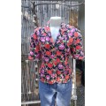 Vintage 1990s Short Sleeves Floral Print Jacket Blazer By JADE Golden Lionshead Buttons Size 14