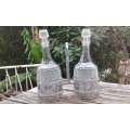 Vintage 2 Glass Decanter Bottles With Stand 1950s