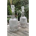 Vintage 2 Glass Decanter Bottles With Stand 1950s