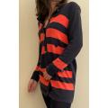 Vintage Horst Basler Overlength Red Black Striped Knitted Wool Cardigan Mini Dress Size 10 to 12