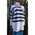 Vintage Overlength Blue And White Navy Sweater Cardigan Size 12 to 14