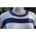 Vintage Overlength Blue And White Navy Sweater Cardigan Size 12 to 14