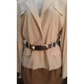 Beige Cotton Linen Mix Blazer Jacket Military Style Size 12 Belt Not Included
