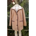 Stunning Pure Wool Cashmere Coat In Camel Color With Genuine Lamb Fur Collar Size 14 to 16