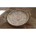 Vintage 1950s Retro Glass Snack Serving Dish In Chrome Plated Basket