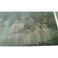 Vintage Large 1950s Carlotta Edwards Midcentury Swan Lake Ballerina Print Framed Under Glass
