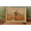 Antique Landscape Painting Oil On Canvas In Period Frame circa 1940s Unknown Artist