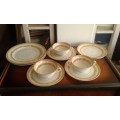 Set 3 Vintage Double Handle Soup Bowls 5 Saucers 2 Dinner Plates Probably Noritake But Not Marked