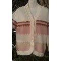 Vintage Pink White Striped Knitted Buttoned Wool Cardigan Jersey Size 10 to 12