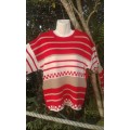 Vintage Red White Striped Knitted Wool Cardigan Jersey Size 10 to 12