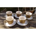 Set Of Japanese Brown Speckle Stoneware Country Manor 5 Cups And Saucers