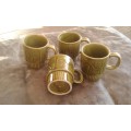 Vintage Mid Century Modern Green Japanese Stoneware Cups Mugs