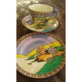 Set Of 1 Japanese Handpainted Lusterware Pagoda Tea Cup 4 Saucers 1 Side Plate