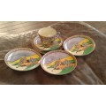 Set Of 1 Japanese Handpainted Lusterware Pagoda Tea Cup 4 Saucers 1 Side Plate