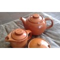 Mid Century Modern High Glazed Vitricotta Coffee Pot Tea Pot Sugar Bowl Canosa Pottery