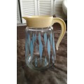 Vintage Atomic Mid Century Modern Glass Pitcher With Plastic Lid And Handle