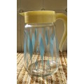 Vintage Atomic Mid Century Modern Glass Pitcher With Plastic Lid And Handle