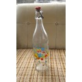 Vintage Large CERVE  Italian Milk Glass Bottle With Red Stopper 34cm height 10cm width
