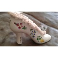 Vintage Dresden Germany Applied Pink Lace Handpainted Flowers Porcelain High Heel Shoe 10cm x 8 cm