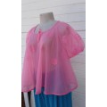 Vintage Original 1970s Pink Chiffon Camisole Bed Jacket Vest With Flower Applique