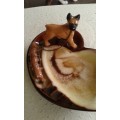 Vintage 1960s Majolica High Glaze Boxer And Puppies Ashtray