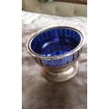 Vintage Silver Plated Yeoman Basket Cobalt Blue Glass Sugar Bowl