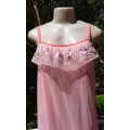 Gorgeous Vintage Original 1960s Pink Chiffon Flower Embroidered Night Gown