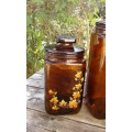 Two Beautiful Vintage 1970s Brown Glass Jars Containers