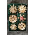 Vintage 18 Handmade German Traditional Straw Star Christmas Tree Ornaments In Box