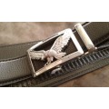 Adjustable Automatic Black Leather Belt With Silver Eagle Buckle 1.36m
