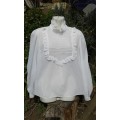 Vintage White Long Sleeved High Ruffled Collar Blouse Shirt Size 14 to 16 Bust 97cm