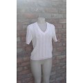 Vintage Original 1960s White Knit Top Sweater With Pink Border By Princess Size 14