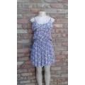Dove Blue Summer Spaghetti Strap Cotton Dress With Pink Rose Pattern By Triple Seven