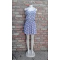Dove Blue Summer Spaghetti Strap Cotton Dress With Pink Rose Pattern By Triple Seven