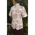 Vintage Blue Pink Roses Pattern Summer Blazer With Large Pockets Size 14