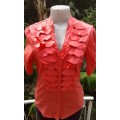 Salmon Pink  Ruffled Shirt Blouse Top By Essence Size 10 to 12