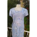 Vintage Light Blue Empire Waist Floral Summer Dress Size 14