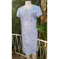 Vintage Light Blue Empire Waist Floral Summer Dress Size 14