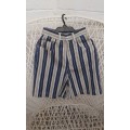 Vintage Blue White Beige Striped Denim Cotton Bermuda Shorts Size 8