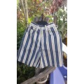 Vintage Blue White Beige Striped Denim Cotton Bermuda Shorts Size 8