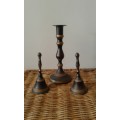 2 Vintage Brass Table Bells And 1 Candle Holder Display Trio