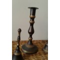 2 Vintage Brass Table Bells And 1 Candle Holder Display Trio
