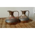 2 Oriental Vintage Cloisonne Brass Vases Jugs