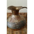 2 Oriental Vintage Cloisonne Brass Vases Jugs