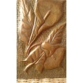 Vintage Mid Century Modern Copper Arum Lilies Wall Hanging Picture