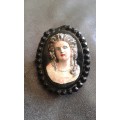 Very Rare Antique Victorian Black Carved Glass Cameo One Chip On Corner