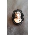 Very Rare Antique Victorian Black Carved Glass Cameo One Chip On Corner