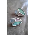 Large Modernist Artisan Crafted Glass Stone Clip On Earrings