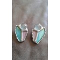 Large Modernist Artisan Crafted Glass Stone Clip On Earrings